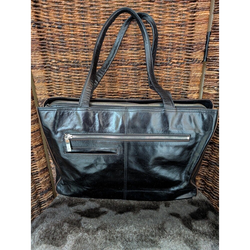 Hobo International Morena Black Leather Shoulder Bag Laptop Tote Y2K Minimalist - Picture 3 of 16